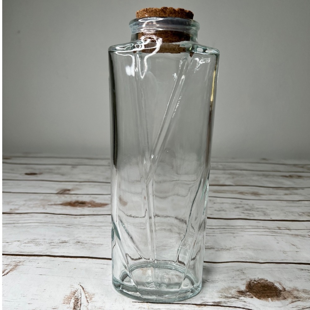 Vintage Ann's House of Nuts Glass Bottle Clear Swirl Embossed Cork Stopper 9.5in